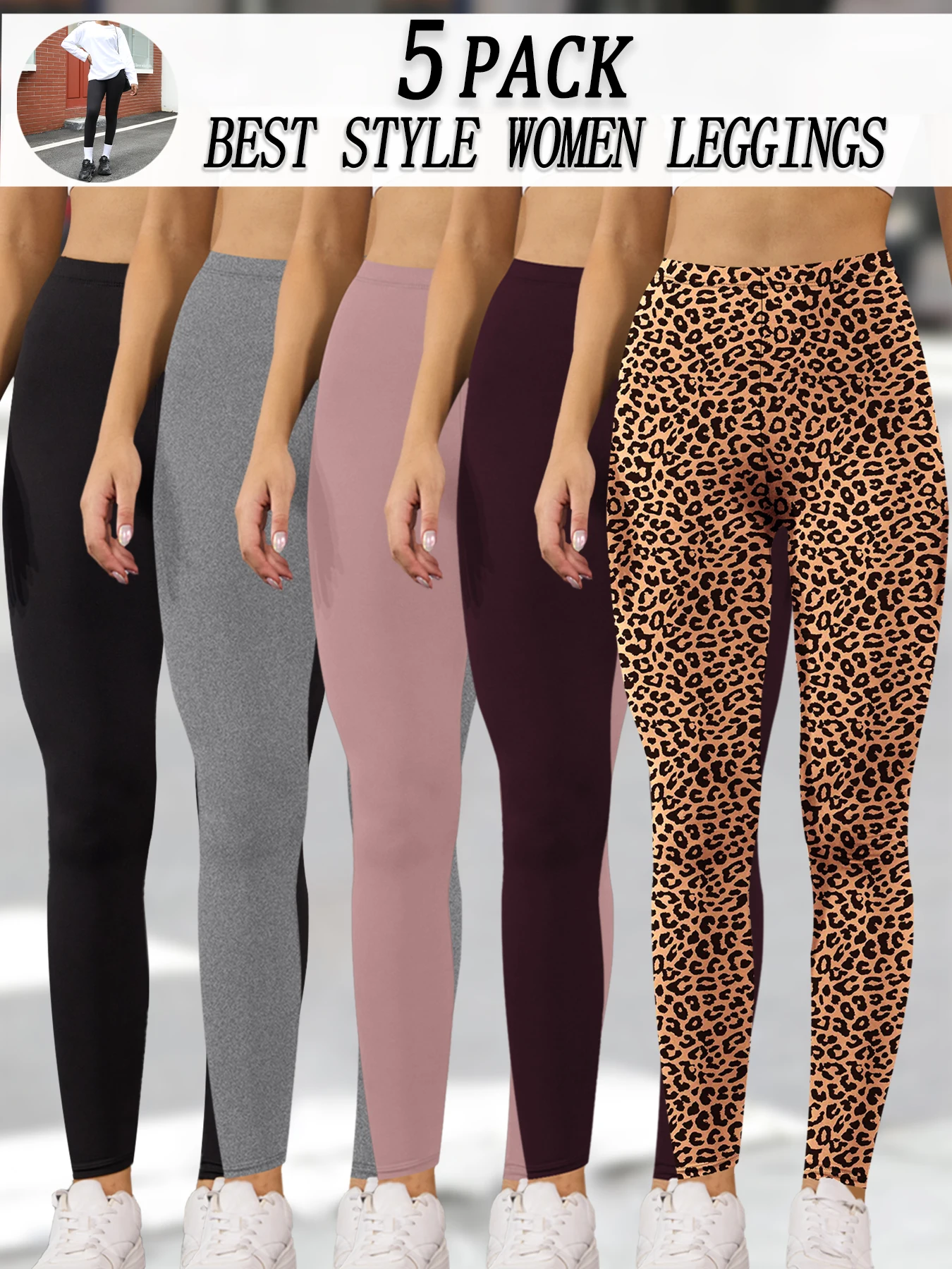 

5 Pack Women's Super Soft Leggings High Elasticity No See Through Workout Yoga Running Athletic Push Up Gym Fitness Leggings