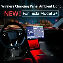 Para Tesla Model 3 + consola central luz de ambiente de carga inalámbrica USB luz LED acrílica nuevo Model3 Highland 2024 Accesorios