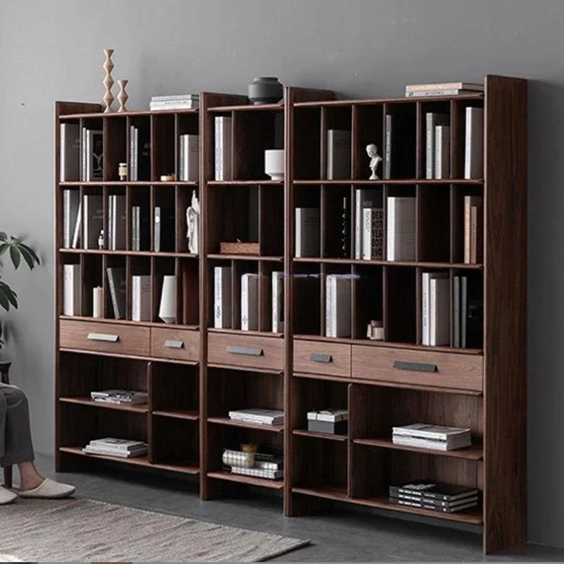 Black walnut full wall bookcase full solid wood shelf floor to ceiling living room simple modern full solid wood storage boo