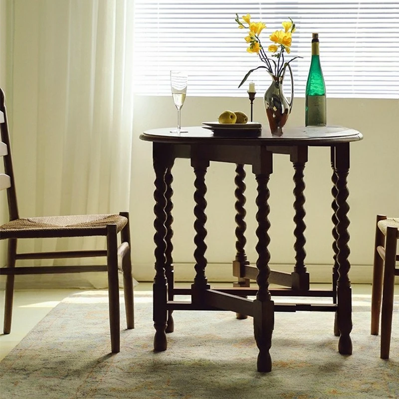 Retro wood medieval oval small apartment dining table medieval