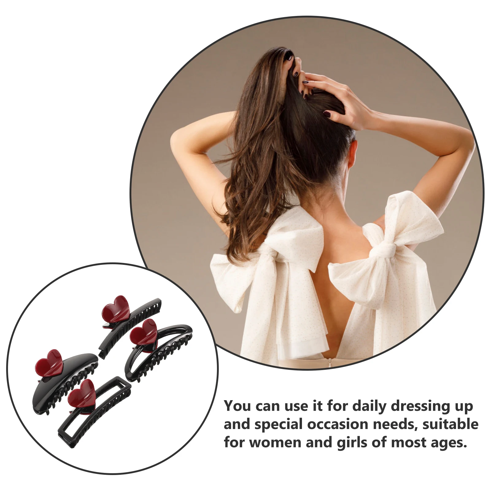 

4 Pcs Essential Heart Claw Clips Comfortable Hair Clips for Women Stylish Hair Jaw Clips for All Occasions