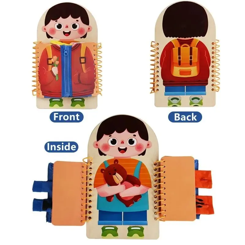 Montessori Toys Early Education Children Life Skills Tying Shoelaces Zipper Buckles Wooden Multi-layer Busy Board Puzzle Gift