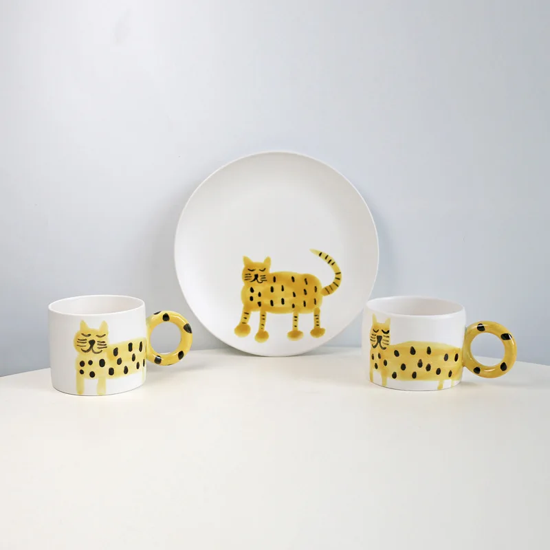 Tasse en céramique chat peint à la main pour enfants, tasse mignonne, simple, créative, maison, cuisine, eau potable, petit déjeuner, tasses, café, standardisation