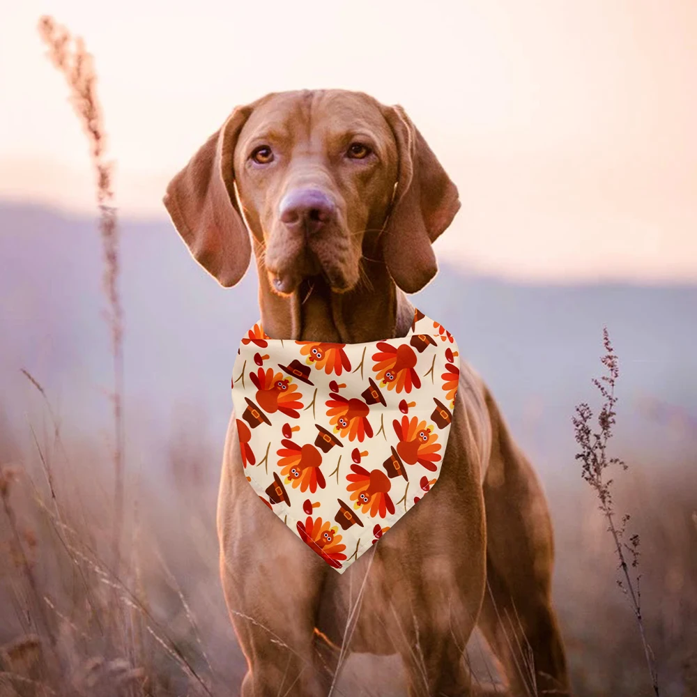 1pcs Fall Dog Bandana Turkey Style Pet Cat Dog Bandanas Scarf Polyester Small Dogs Puppy Bandana Bibs Thanksgiving Dog Supplies