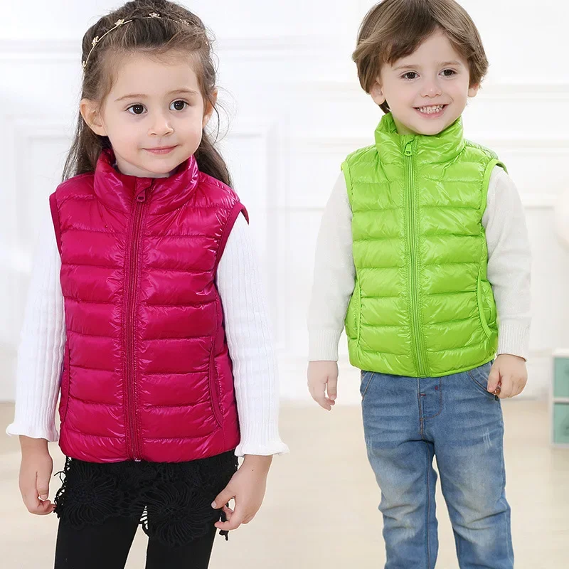 

KIDS Autumn Ultra Light Vest Brand Natural Duck Down Stand Collar Vest Lightweight Baby Jacket Fall Winter Boy Girl Vest