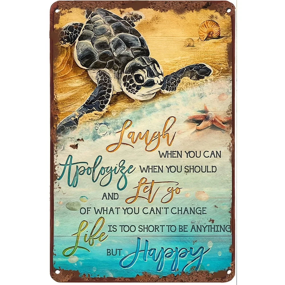 

B Creative Metal Tin Sign Sea Turtle Funny Tin Sign Summer Wall Decor Farmhouse Decor For Home Cafes Office Store Pubs Club Sig