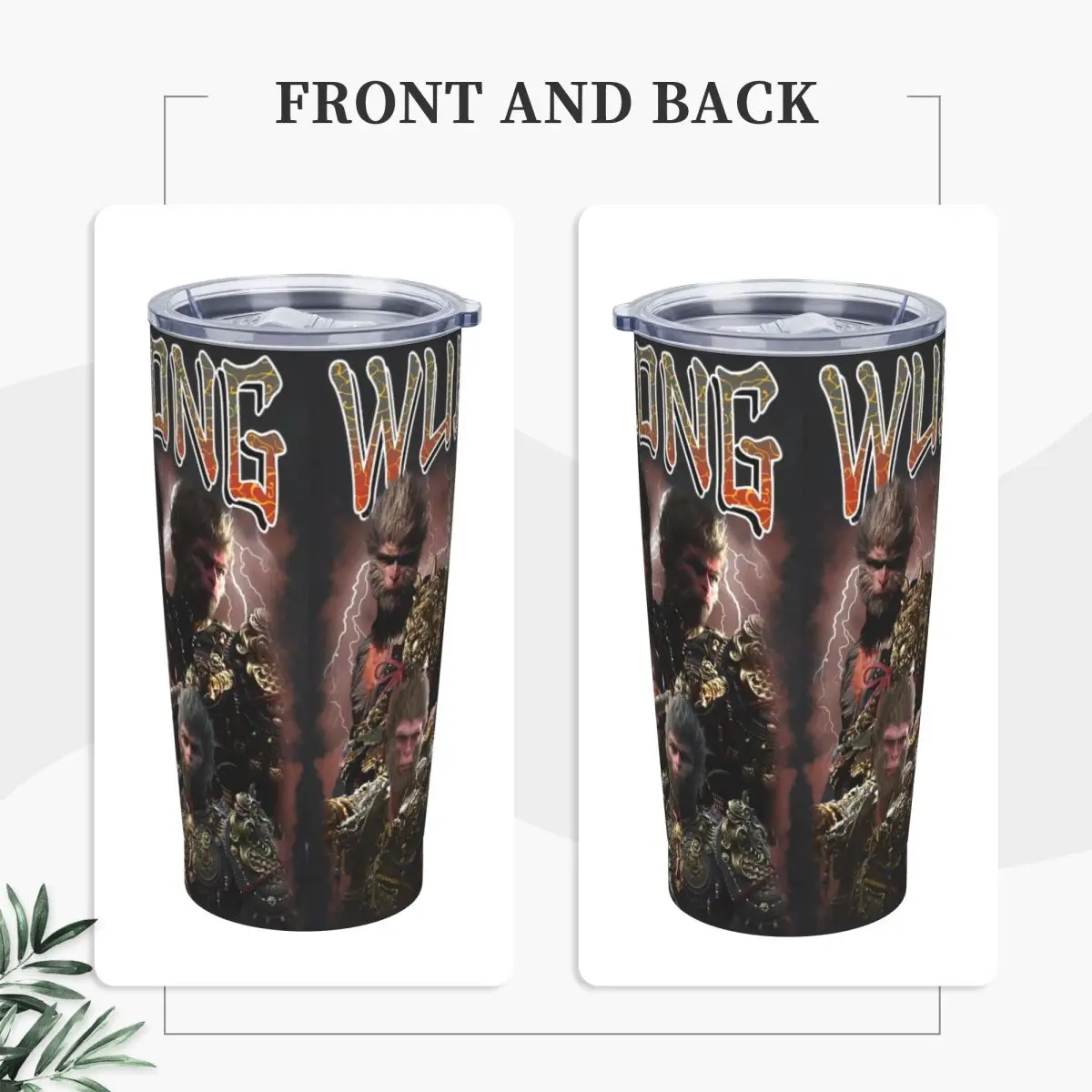 Black Myth Wukong Bootleg Insulated Tumbler with Straws Stainless Steel Coffee Mugs Double Wall Car Bottle Cups 20oz