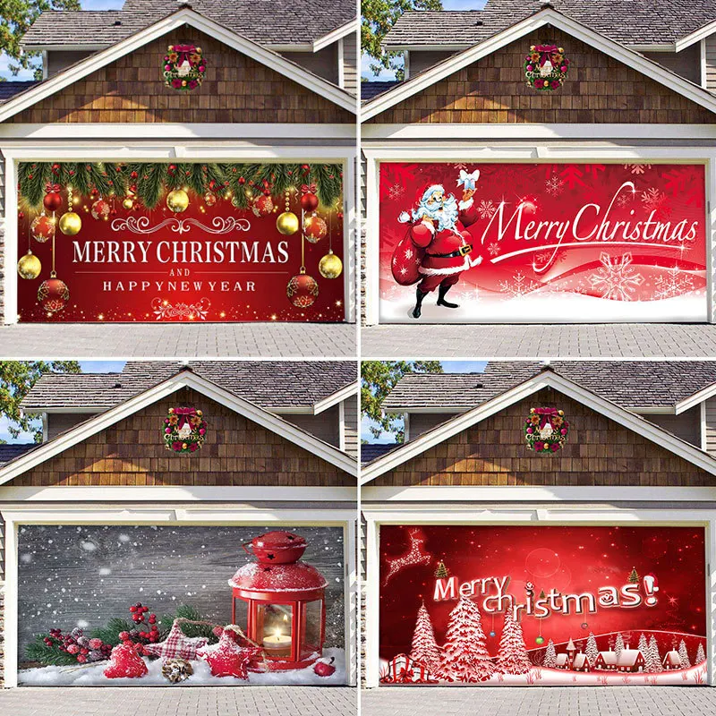 Garage Door Banner, Large Merry Christmas Garage Door Decoration, Door Cover Hanging Banners for Room Window Outdoor Indoor