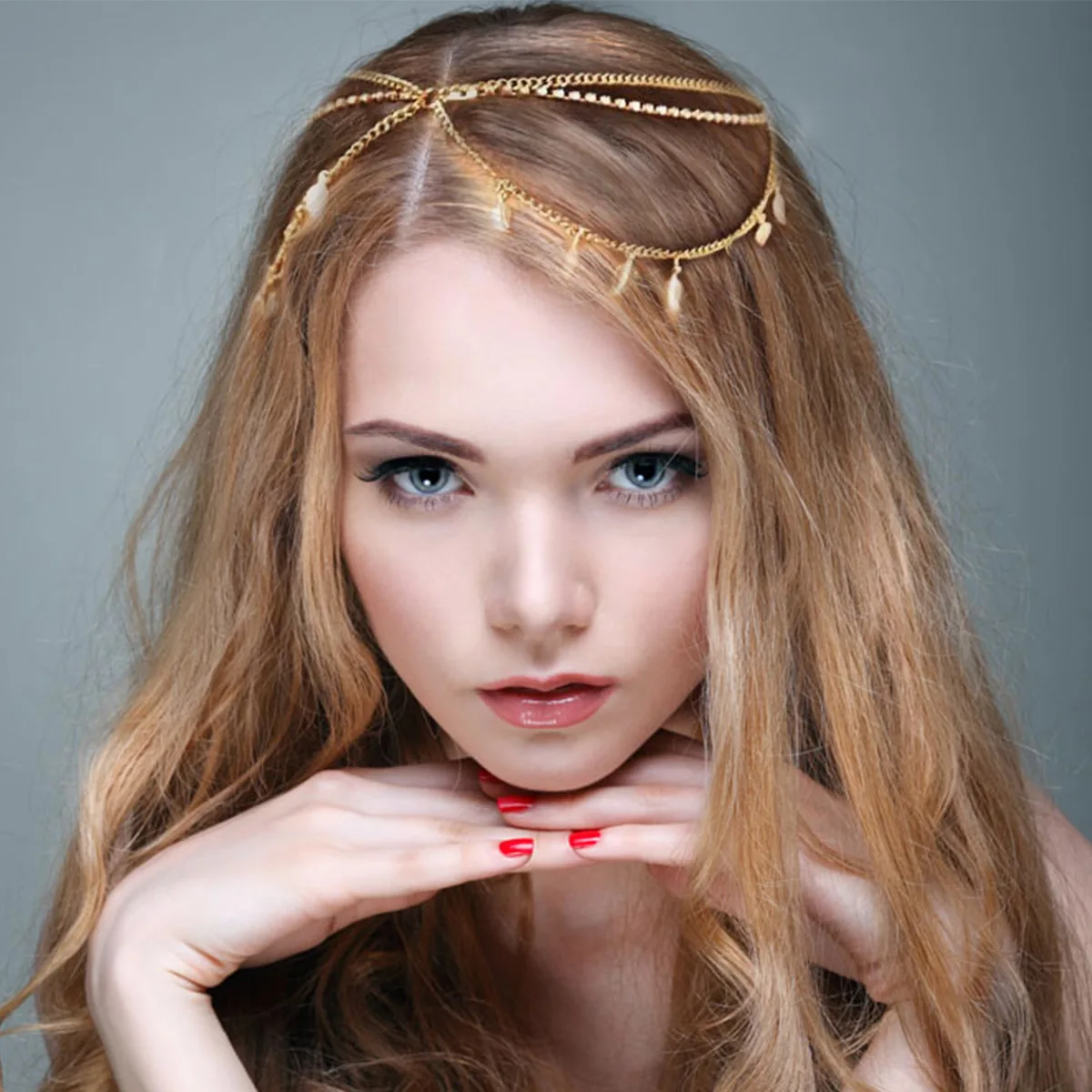 

Rhinestone Chain Headband Women Leaf Headpiece Forehead Headdress Beach Party Head Chain Jewelry Retro Design Hair Accessory