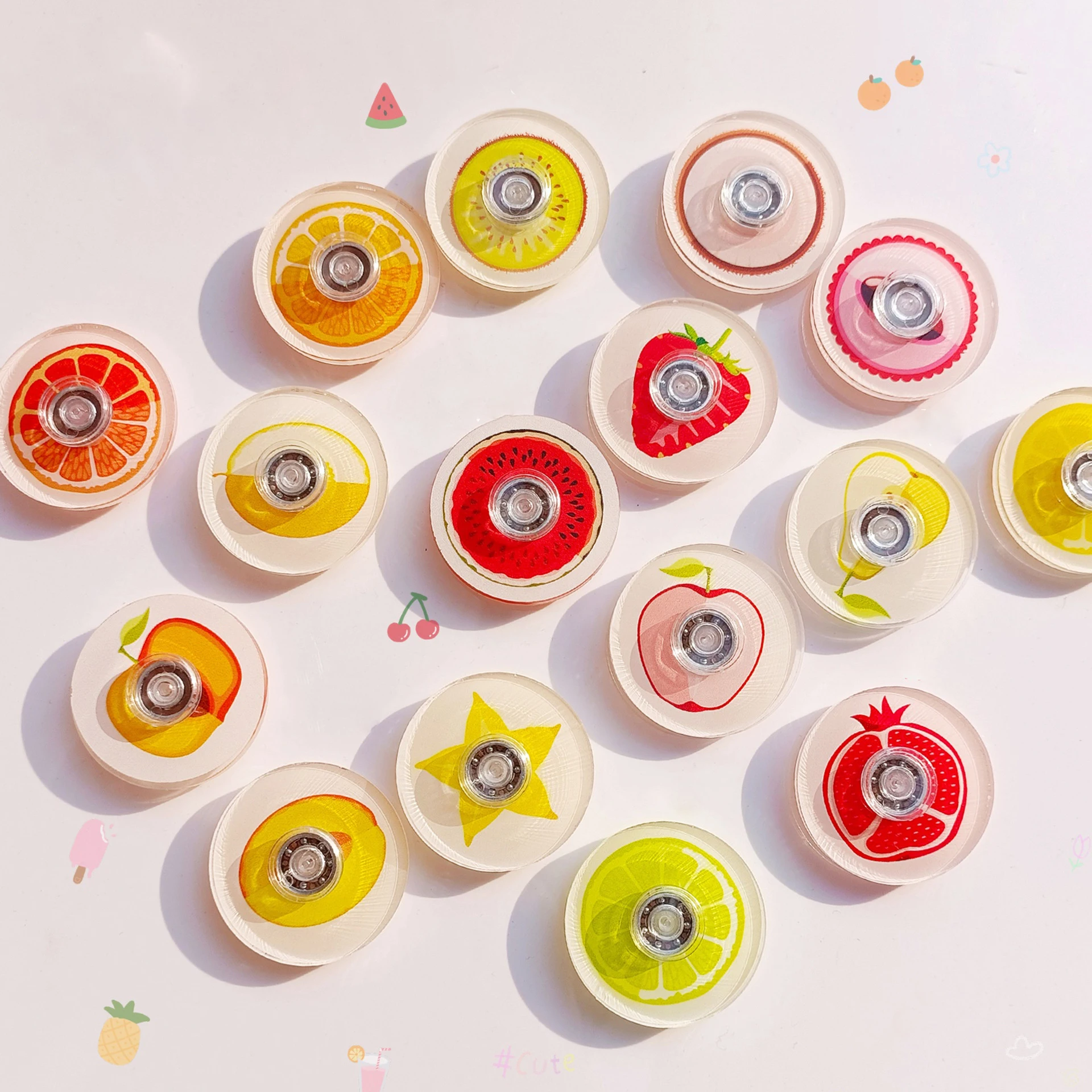 12 قطعة القمم الغزل الفاكهة متعة الاكريليك تدور القمم الجيروسكوب سبينر اللعب الهدايا القلق الإغاثة تهدئة اللعب