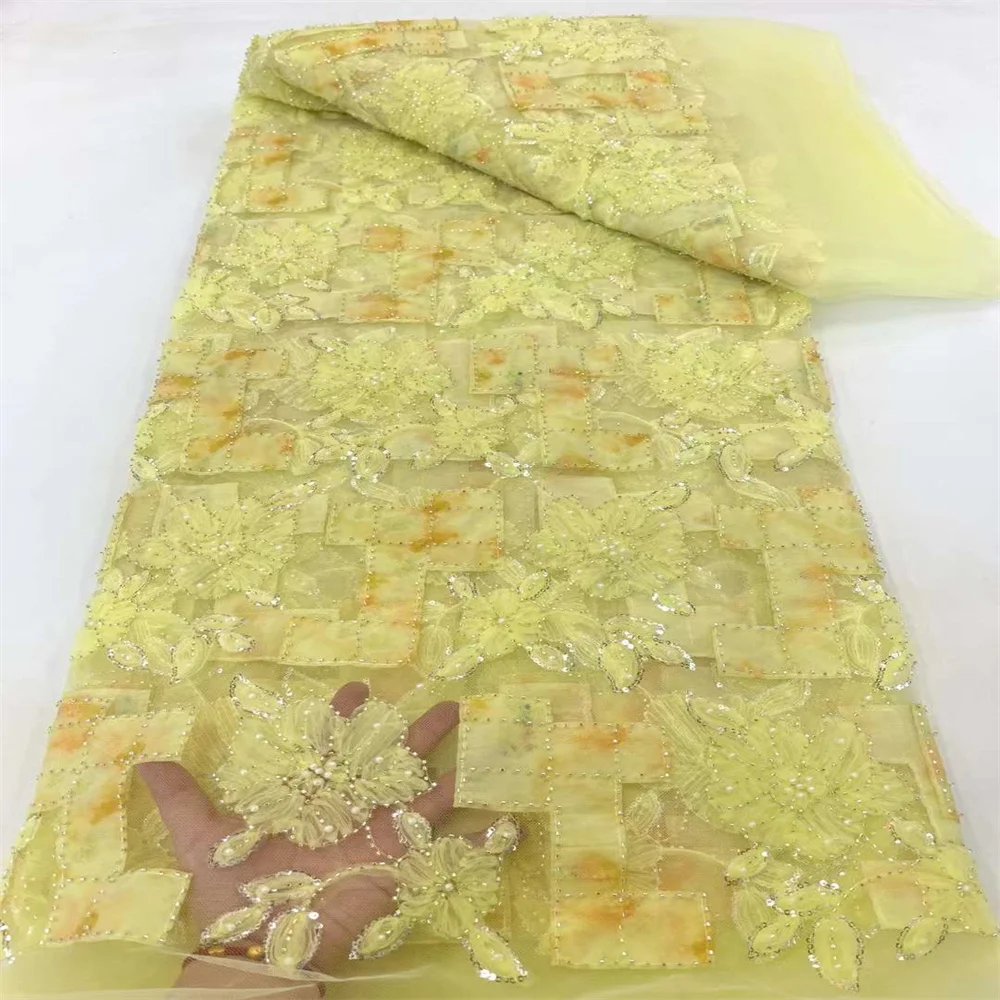 Nuovo tessuto di pizzo a rete francese 2024 tessuto di pizzo con paillettes di Tulle africano di alta qualità pizzo nigeriano con perline per abiti da sposa da donna