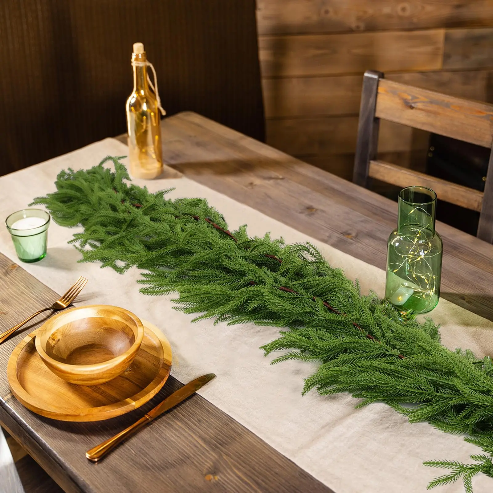 180 cm Weihnachtsgirlanden, Norfolk-Kieferngirlande, künstliche Pflanzen, künstliche Grünrebe für Zuhause, Tisch, Weihnachten, Party, Festival, Dekoration – Detail 2