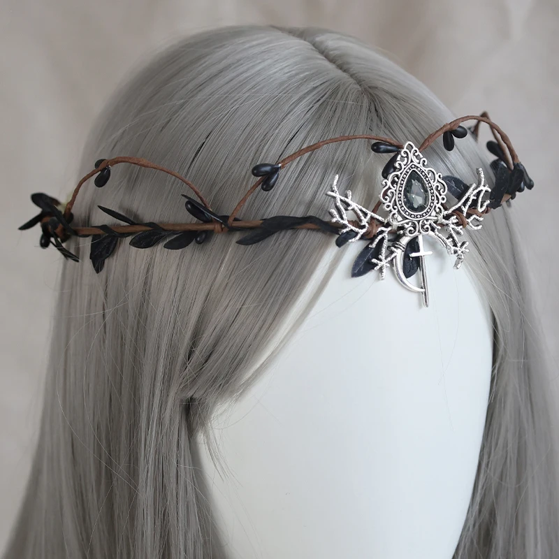 Vintage Crystal Cross Twig Branch Hair Tiara Spirit Amulet Cosplay Hair Crown Party Hair Jewelry for women