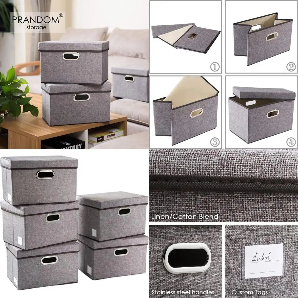 

Набор из 5 складных коробок для хранения из льняной ткани с крышками для дома, спальни, гардероба и офиса