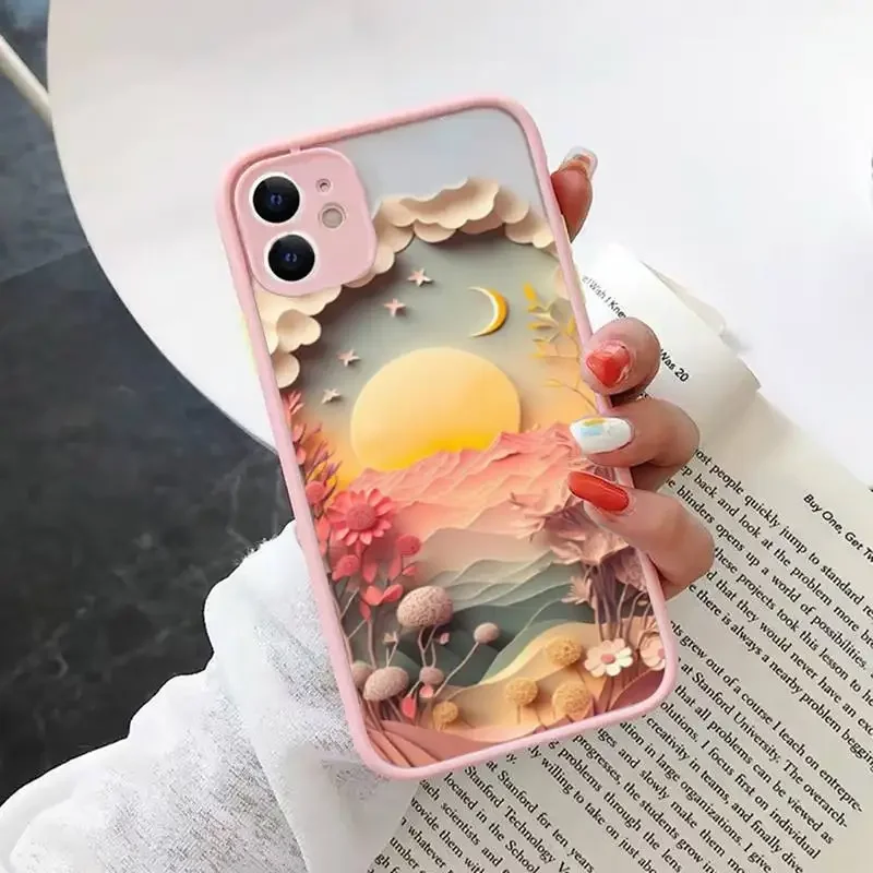 Printing Landscape Phone Case For iPhone 15 14 13 12 11 Pro Max Mini XS X XR SE 7 8 Plus Creative Mountains Shockproof Cover