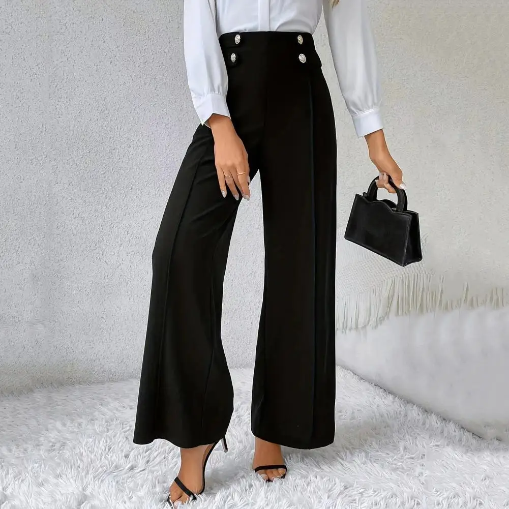 Women Work Pants Stylish High Waisted Wide Leg Pants for Women for Work Wear Spring Autumn Featuring Button Detail Wide-leg