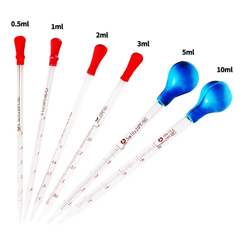 Lab Glass Graduated Pipette Dropper Vol.1ml/2ml/3ml/5ml/10mlTransfer Pipette with Rubber Head