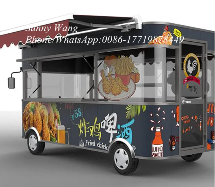 شاحنة طعام كهربائية معتمدة بطول 4.2 متر، عربة بيع هوت دوج مع 4 عجلات