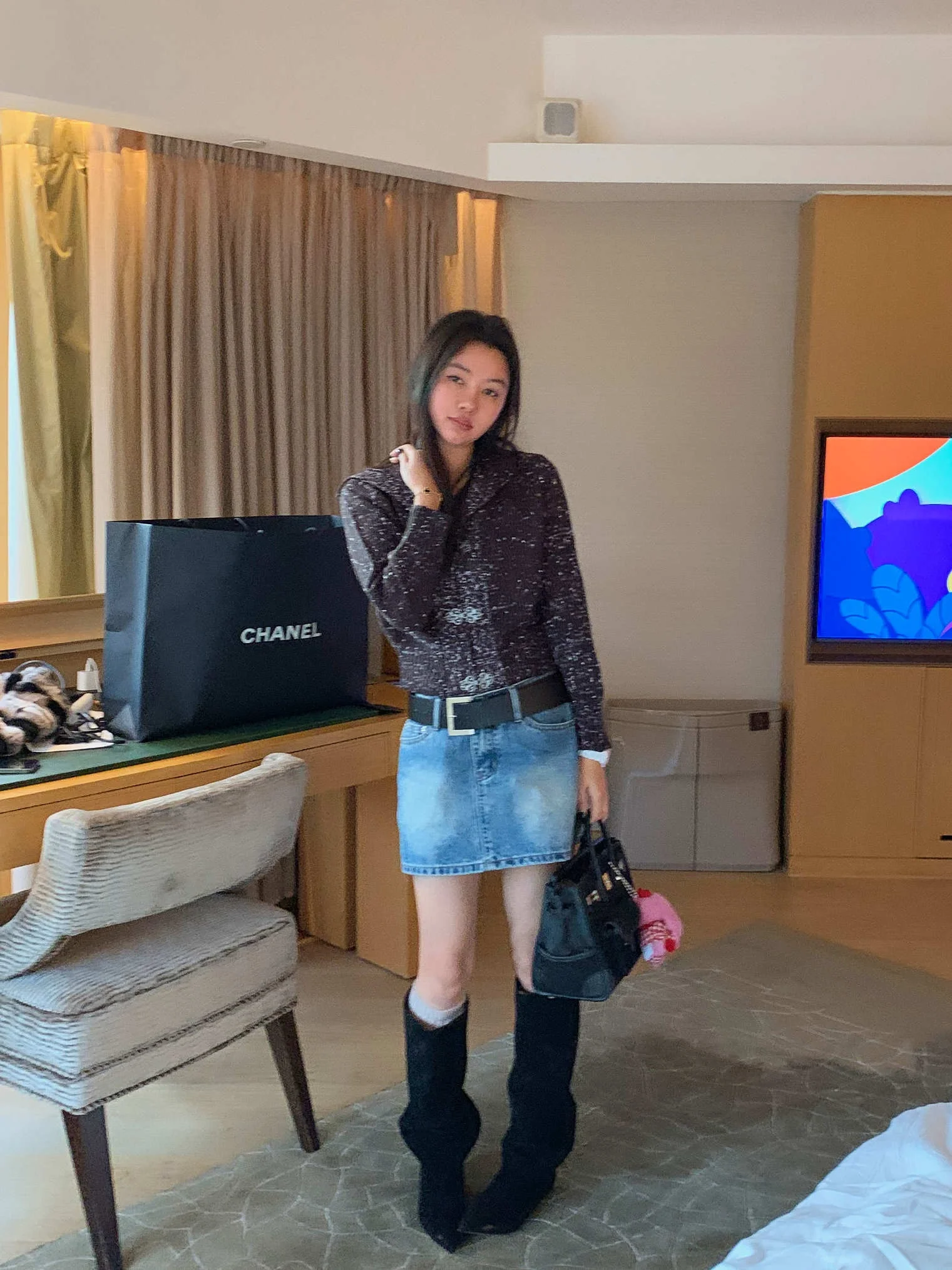 

LILUOP Ele Retro Two-tone Yarn Women's Sweater Spring Versatile Faion Open Cardigan ort Hooded Jaet