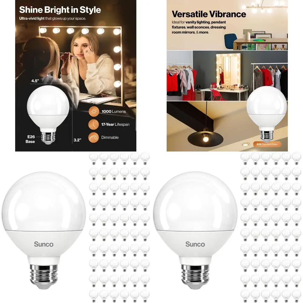 

Набор из 60 светодиодных светильников-шаров для ванной комнаты, 11 Вт, 1000 люмен, 2700K, мягкий белый свет, с регулировкой яркости, цоколь E26, высокая светоотдача для ванных комнат