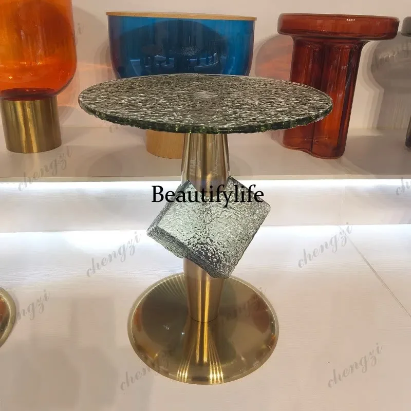 D1089 Light luxury modern art coffee table new water ripple round movable hotel small apartment corner table