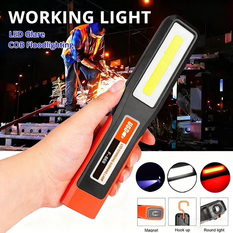 

Powerful LED Work Light with Magnet lighting Flashlight Car Garage Mechanic Lamp USB Charging COB Emergency Light Warning Light