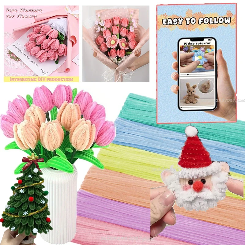 Wires Chenille Plush Stem Kids DIY Creative Toys Wholesale Colorful Big Pipe Cleaners for Crafts Diy Plush Stem Creative Hobby