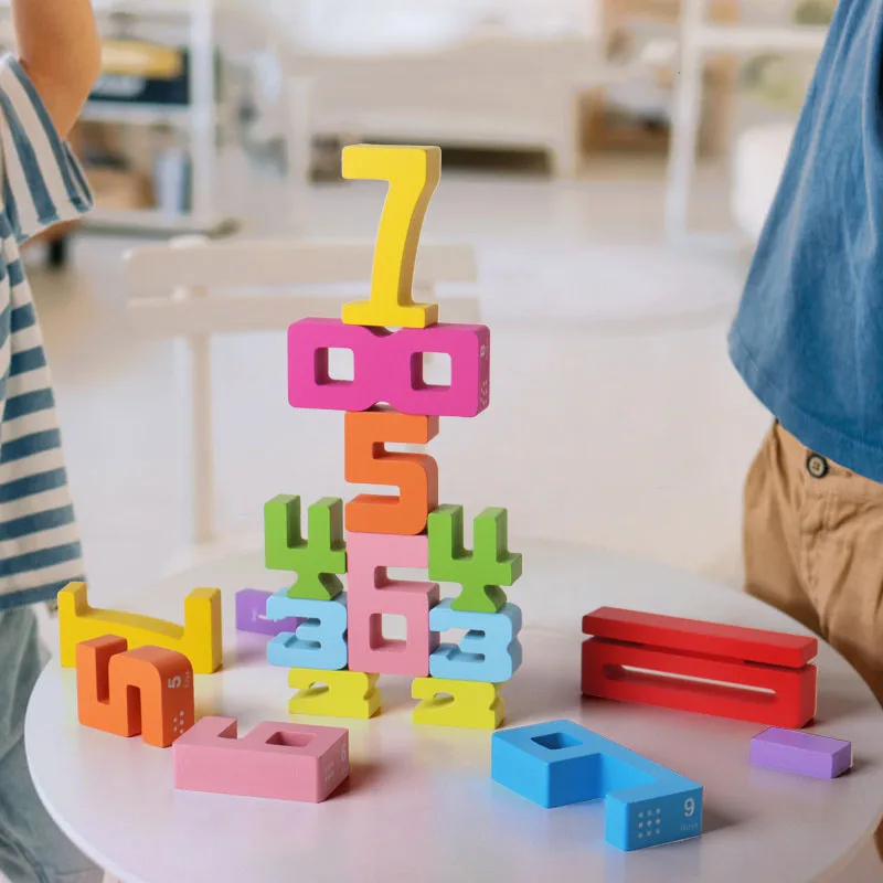 Kid Big Digital Balance Stacked Building Blocks 3D Wooden Number Model Balanc Game Montessori Educational Math Toy Learning 1-10