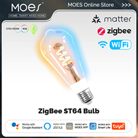 MOES Smart ST64 Edison LED Bulb,Tuya Matter/WiFi/Zigbee,16 Million RGB Colors,2700K-6500K,Dimmable,Works with Alexa/Google Home