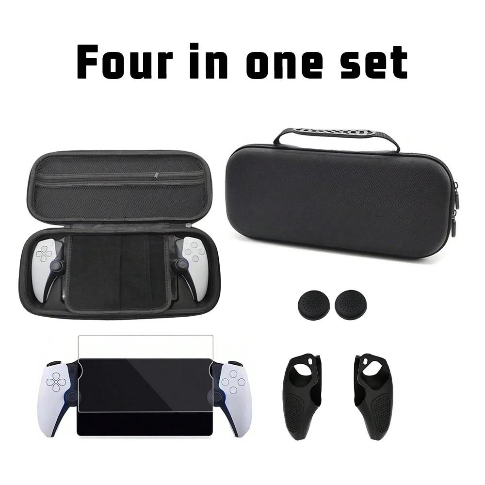 Suitable for PlayStation Portal Package, Including Storage Bag, Split Silicone Protective Cover, Joystick Cap, Tempered Film