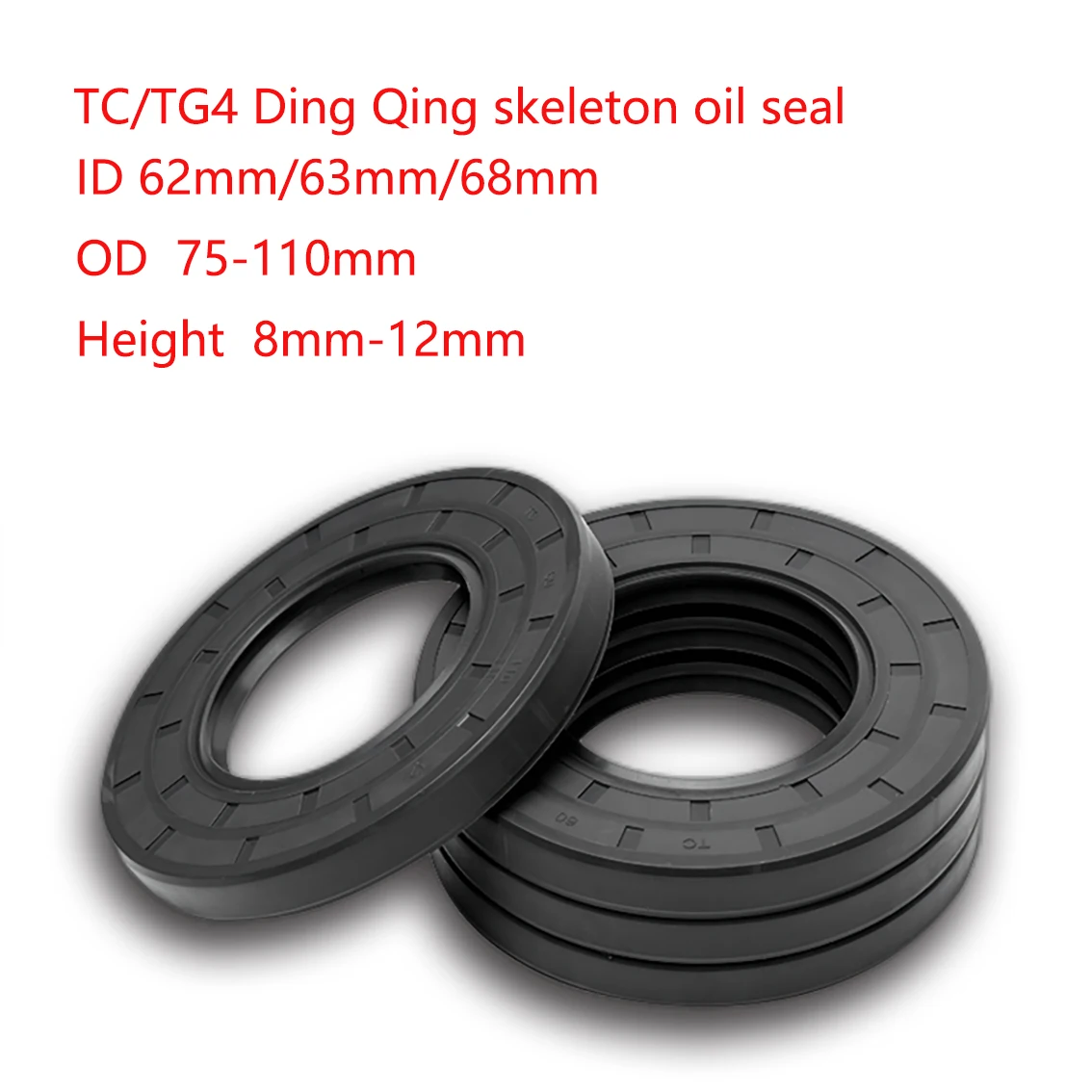 ID: 62/63/68mm Black TC/FB/TG4 Framework NBR Nitrile Rubber Shaft Oil Seal Outer Diameter 75/80/82/85-110mm thickness: 8mm-12mm