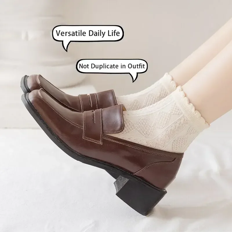 Calcetines de algodón liso con degradado fino para mujer, medias cómodas con borde de oreja de madera, estilo Lolita, novedad de 2024, 6 pares