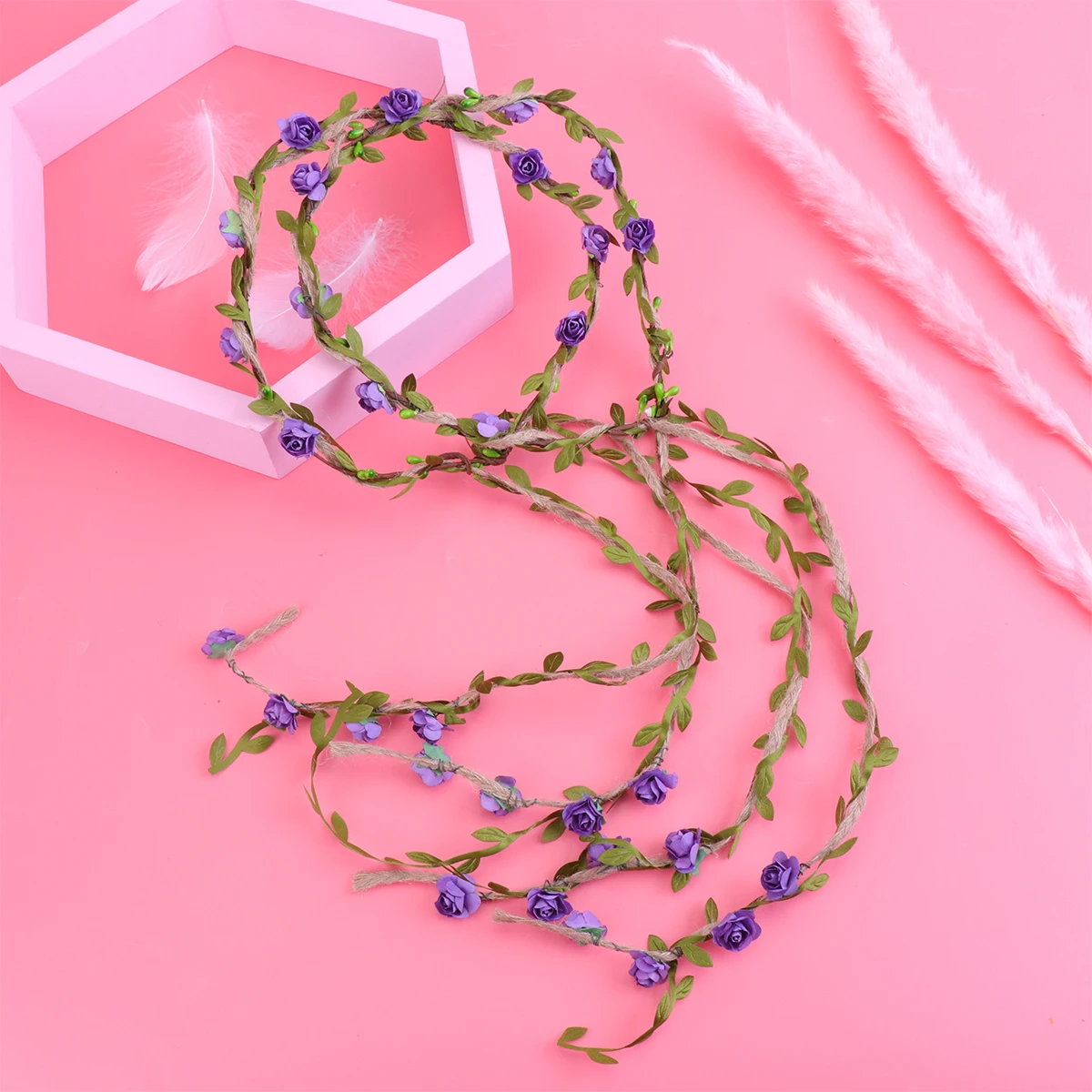 

2pcs Rose Headband Floral Wedding Garland Hair Vine Headpiece Bridesmaid Wreath Soft NonIrritating Handmade Women Party Festival