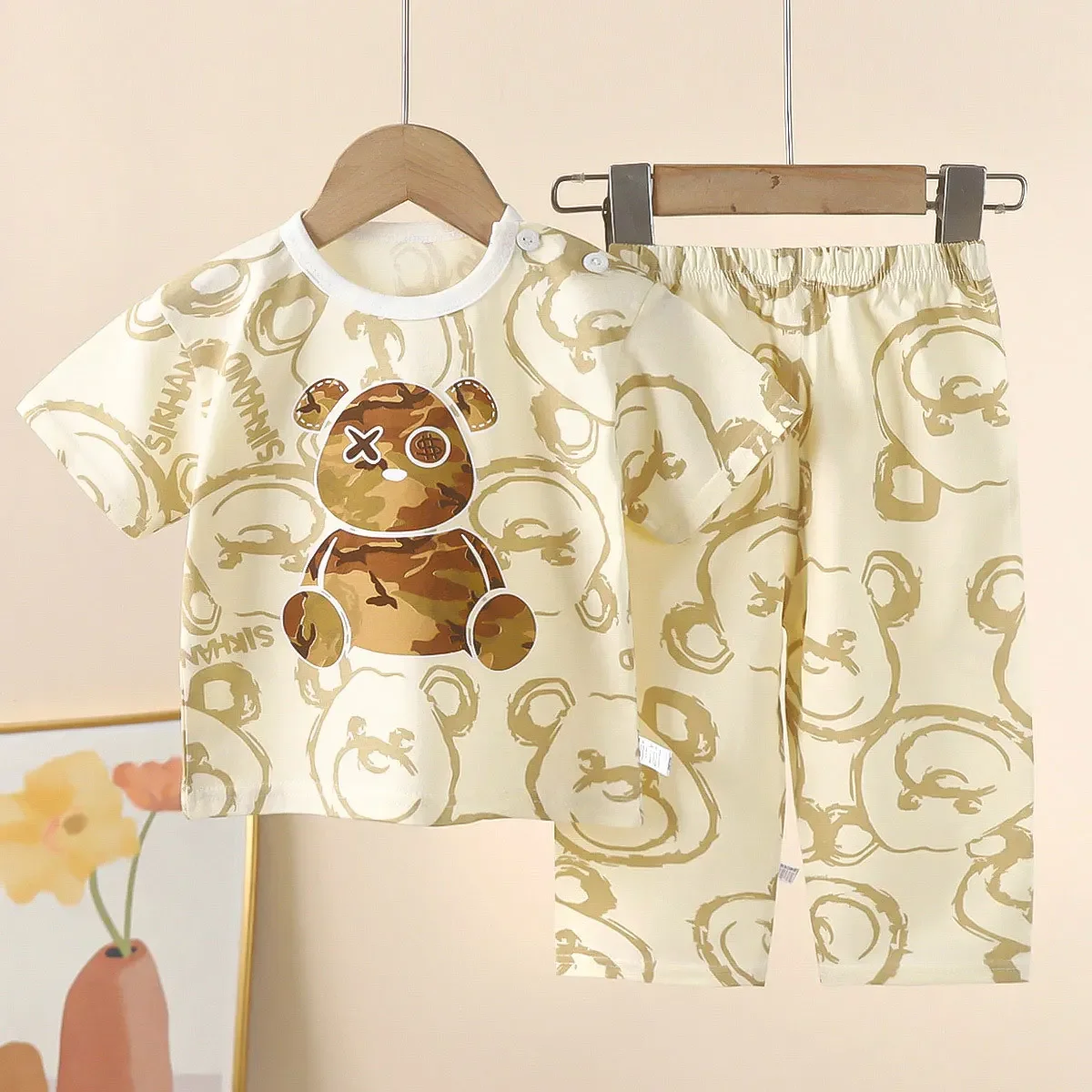 Children's Sets Cotton Kids Clothes short Sleeve Home  Sleepwear Children's Clothing Boy Girl Spring and summer Tops Pants Suits