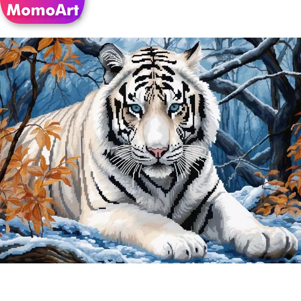 Momoart Diamantmalerei Tiger Vollquadratische Runde Diamantstickerei Tier DIY Acryl Bastelbedarf Mosaik Heimdekoration