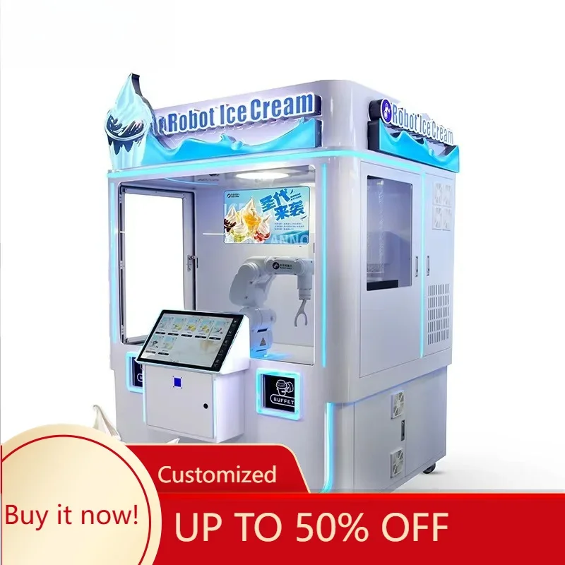 AI Robotic Arm Ice Cream Unmanned Vending System Robot Freshly Made Ice Cream Machine Milk Sundae Customized