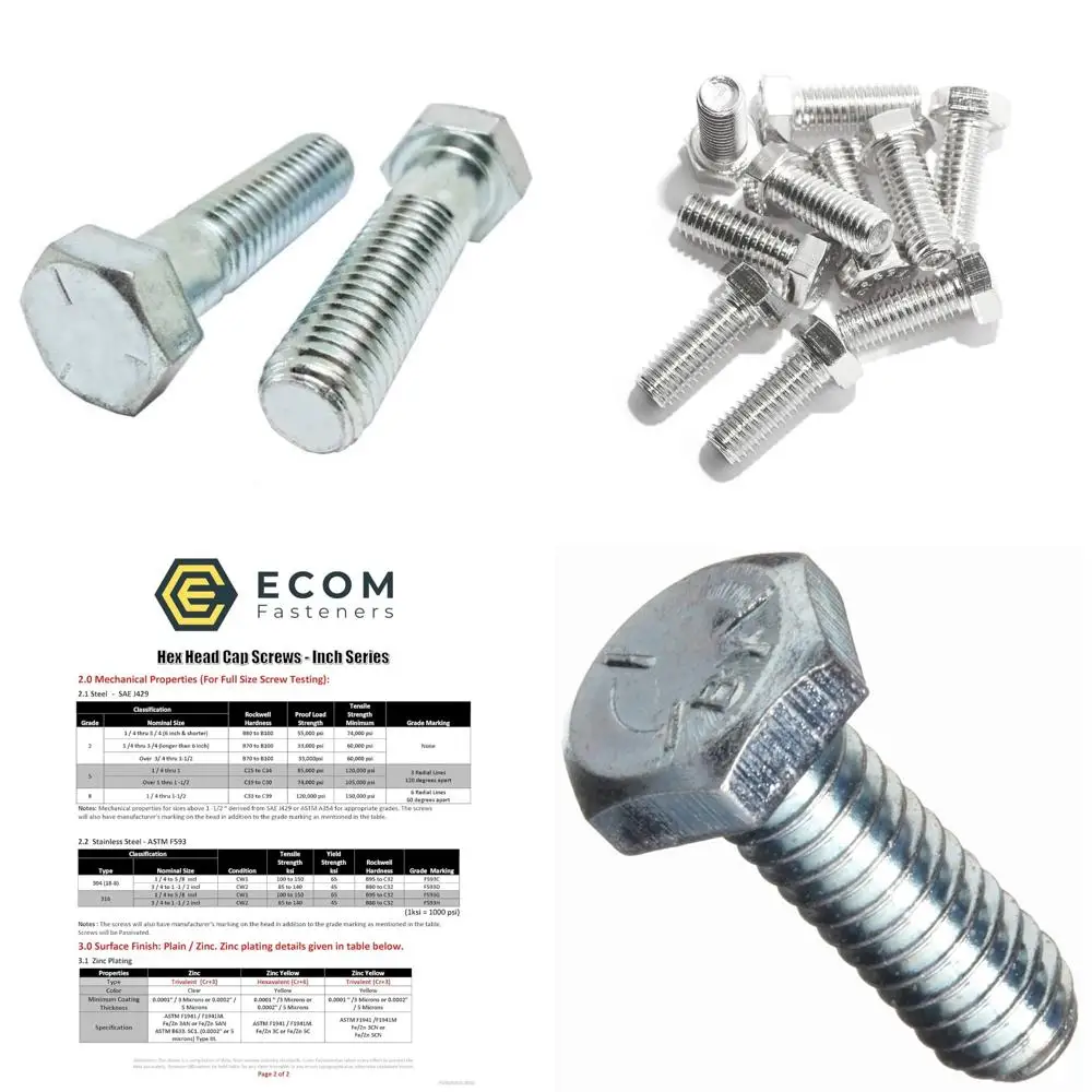 

Винты с шестигранной головкой из оцинкованной стали класса 5, 5/16-18 x 4,5 дюйма, грубая резьба, частичная резьба, 50 шт.
