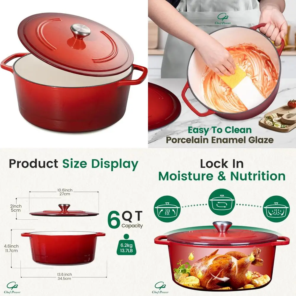 

Enameled Cast Iron Dutch Oven 6 Quart - Perfect for Bread Baking, Braising, Stews, Roasting, Oven Safe, Durable Cooking Pot