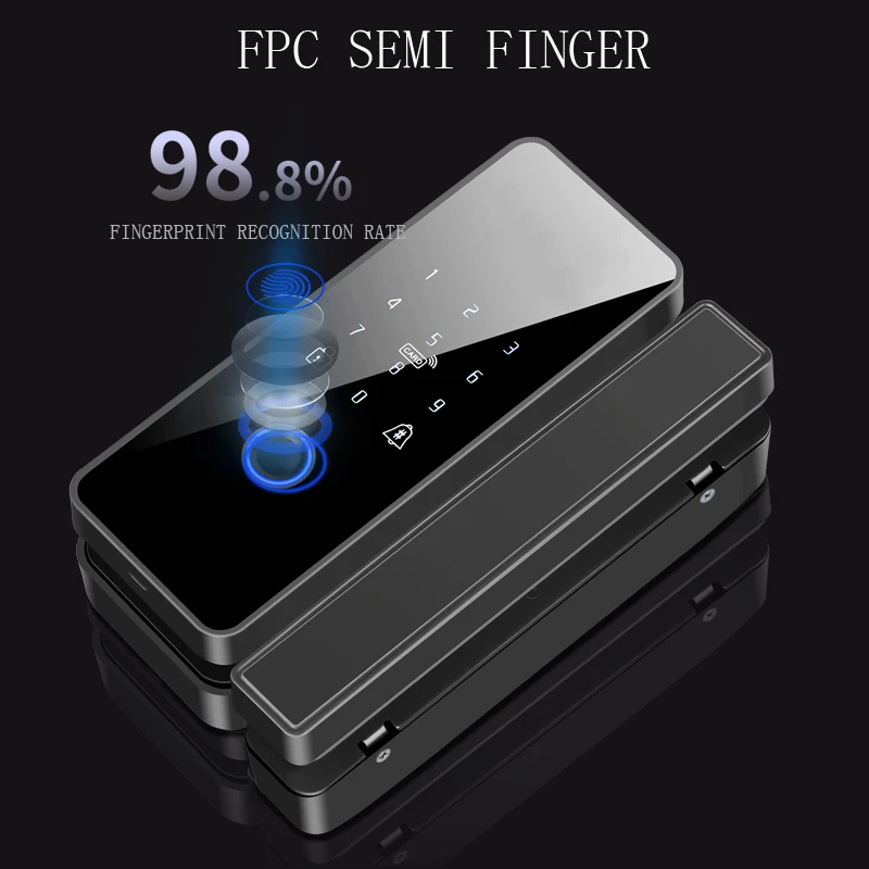 Tuya APP Fingerprint Lock Bluetooth Smart Glass Door Biometric Electronic Control Door Lock 13.56Mhz RFID Remote Unlock