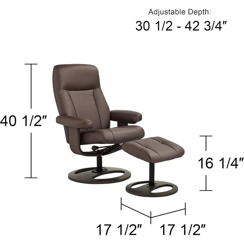 Bruce Chocolate Faux Leather Recliner Chair Modern with Ottoman Footrest Ergonomic Manual Reclining Swivel for Bedroom Living