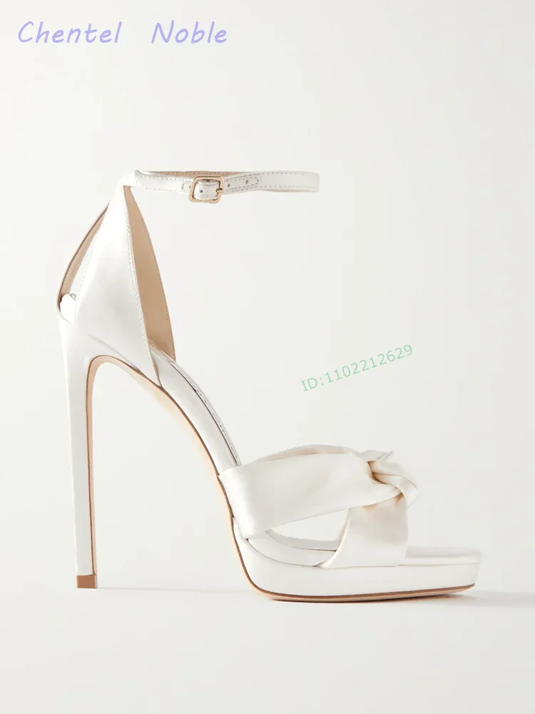 

Satin Twist Strap Sandals Ankle Strap Buckle Peep Toe Solid Thin High Heels Stiletto Party Wear Dress Women Shoes 2024 New