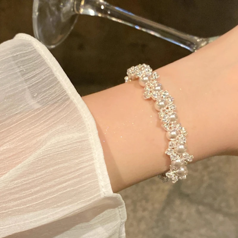 1Pc Retro Synthetic Diamond Imitation Pearls Bracelet For Women Simple Handmade Beaded New Elegant Luxury Jewelry Gifts For Fema