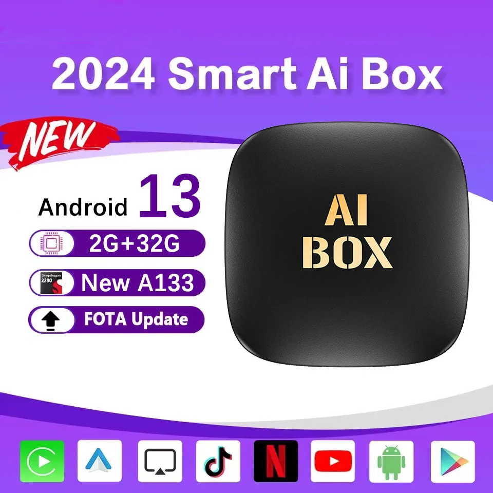 2024 Смарт мини Ai Box 2 + 32 ГБ Android 13 Поддержка Netflix YouTube беспроводной CarPly подходит для 99% автомобилей с проводным Carplay