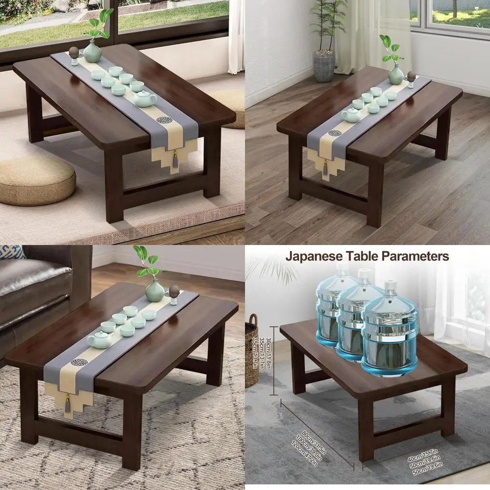

Japanese Style Folding Wooden Tea Table, Low Seating Coffee Table for Living Spaces and Home Offices with Tatami Flooring