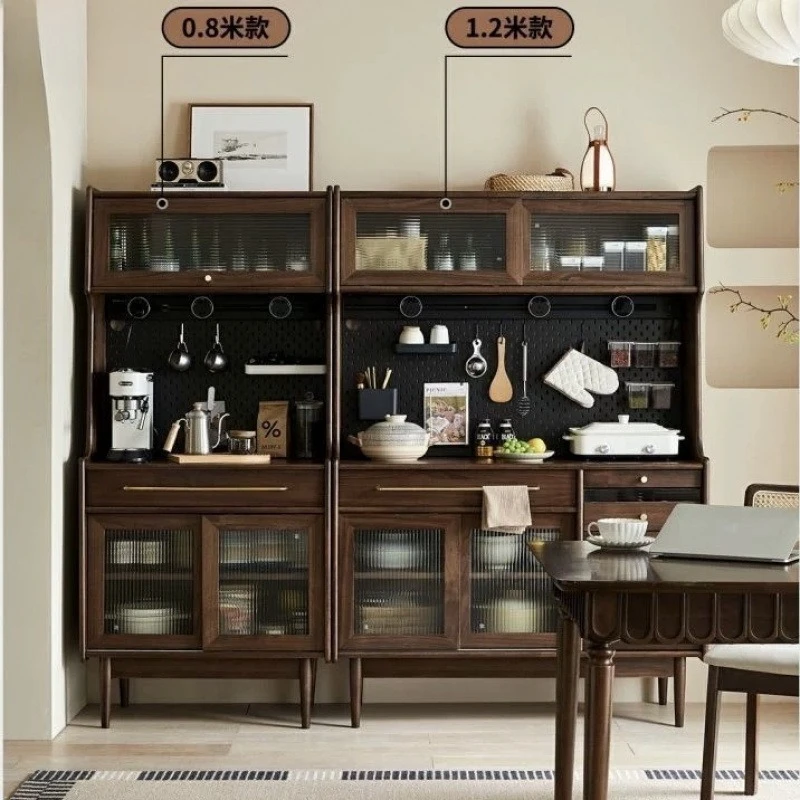 Medieval solid wood dining side cabinet, simple modern restaurant cabinet, storage against the wall, wine cabinet integrated