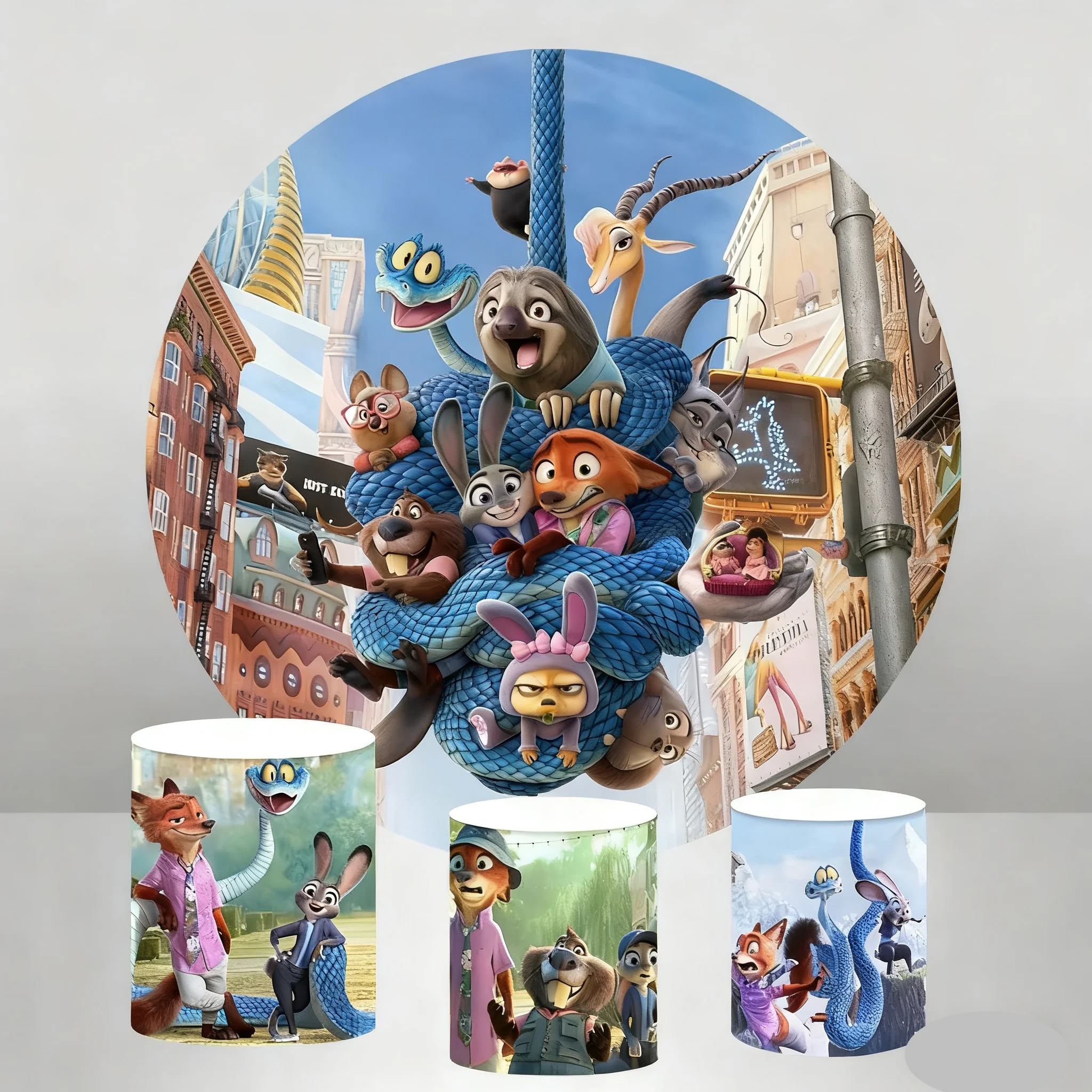 

Disney Zootopia 2 Judy Nick Snake Gary Children Birthday Party Round Photography Background Cylinder Cover Baby Shower Decorate