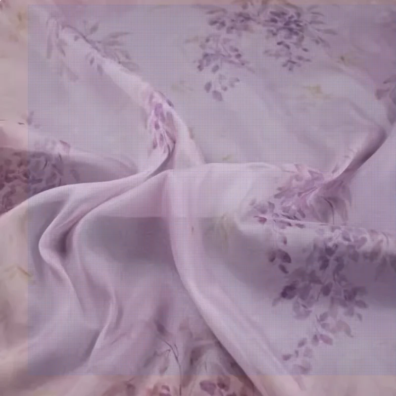 Tessuto Chiffon di alta qualità con stampa floreale viola rosa di bellezza, abito Cheongsam panno Han tessuto per cucire fatto a mano trasparente