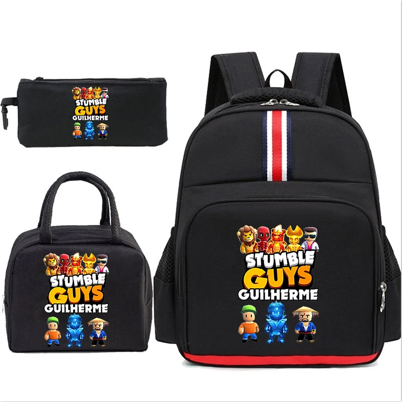 3pcs/set Game Stumble Guys School Bag Cartoon Anime Boy Girl Knapsack Funny Stumble Guys Backpack With Lunch Bag Pencil Bag Gift