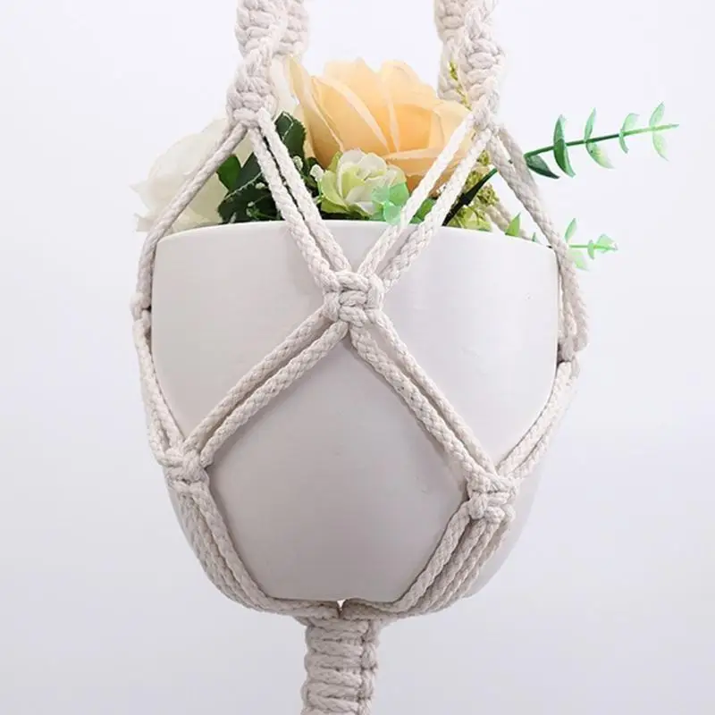 E8BD Elegant Woven Plant Hanging Net Flower Pot Hanger for Natural Home Plant Display