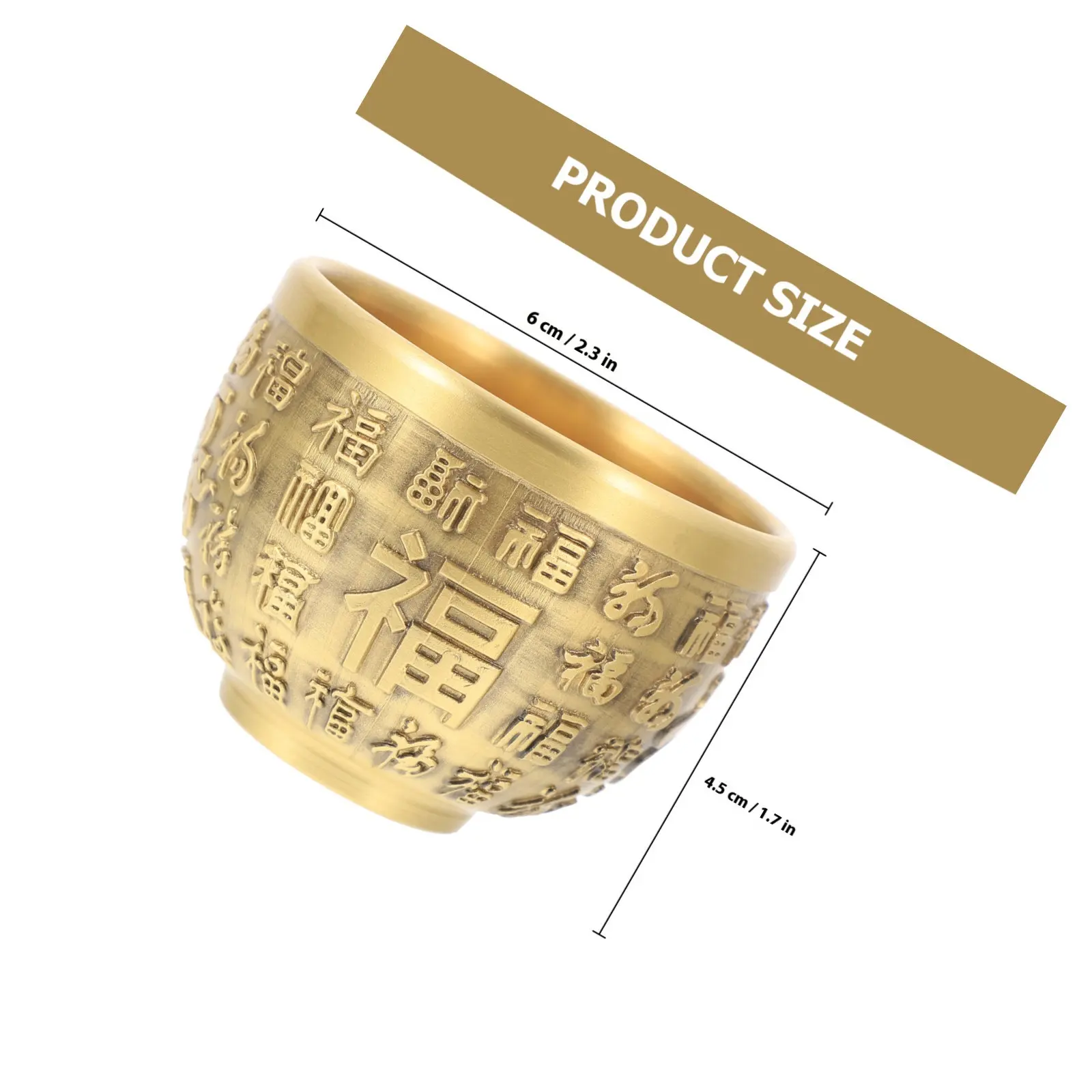 Brass Treasure Basin Gold Tone Chinese Fortune Bowl Desktop Decoration Home Tabletop Adornment Wealth Luck Symbol for Office